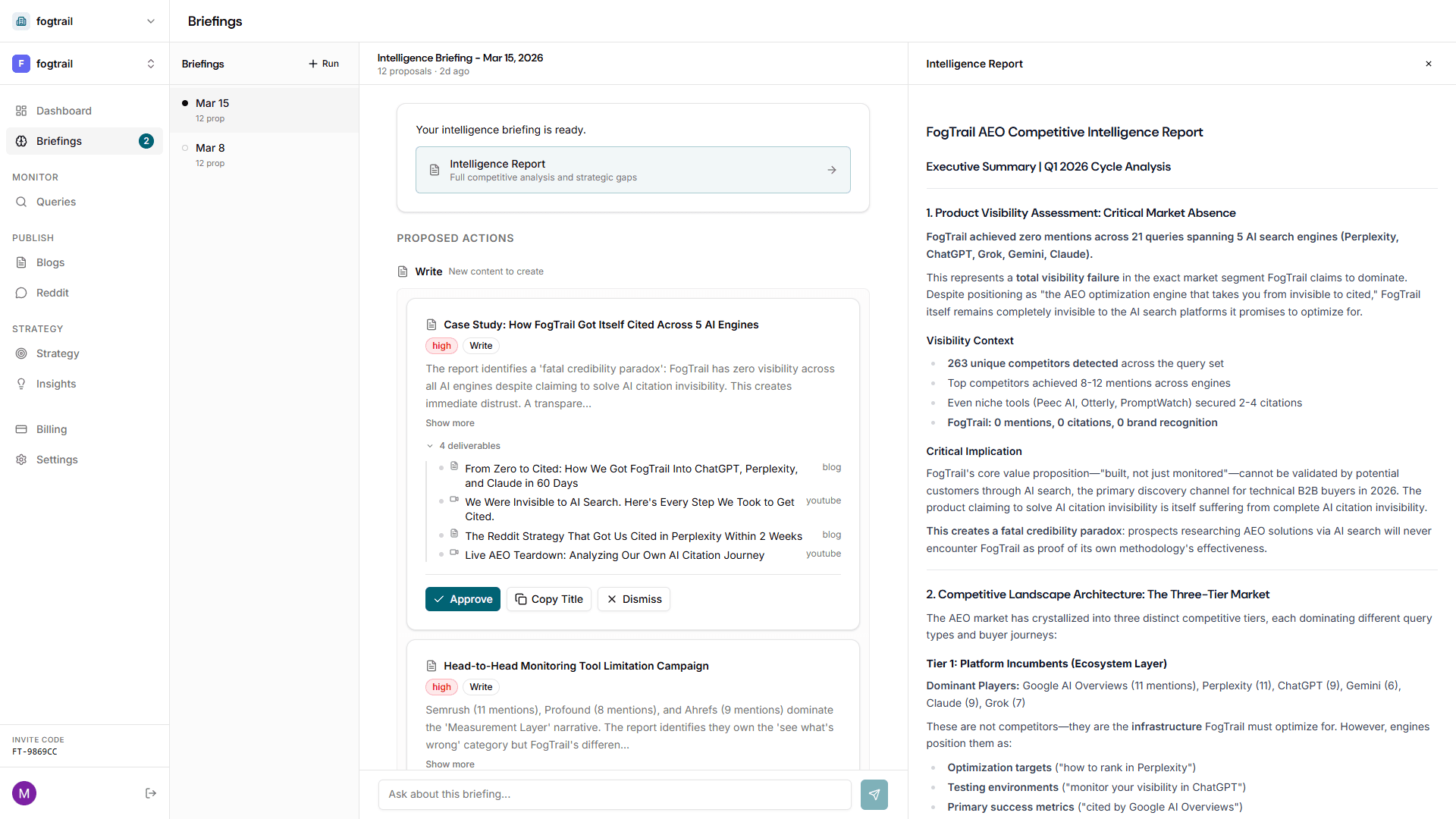FogTrail platform dashboard