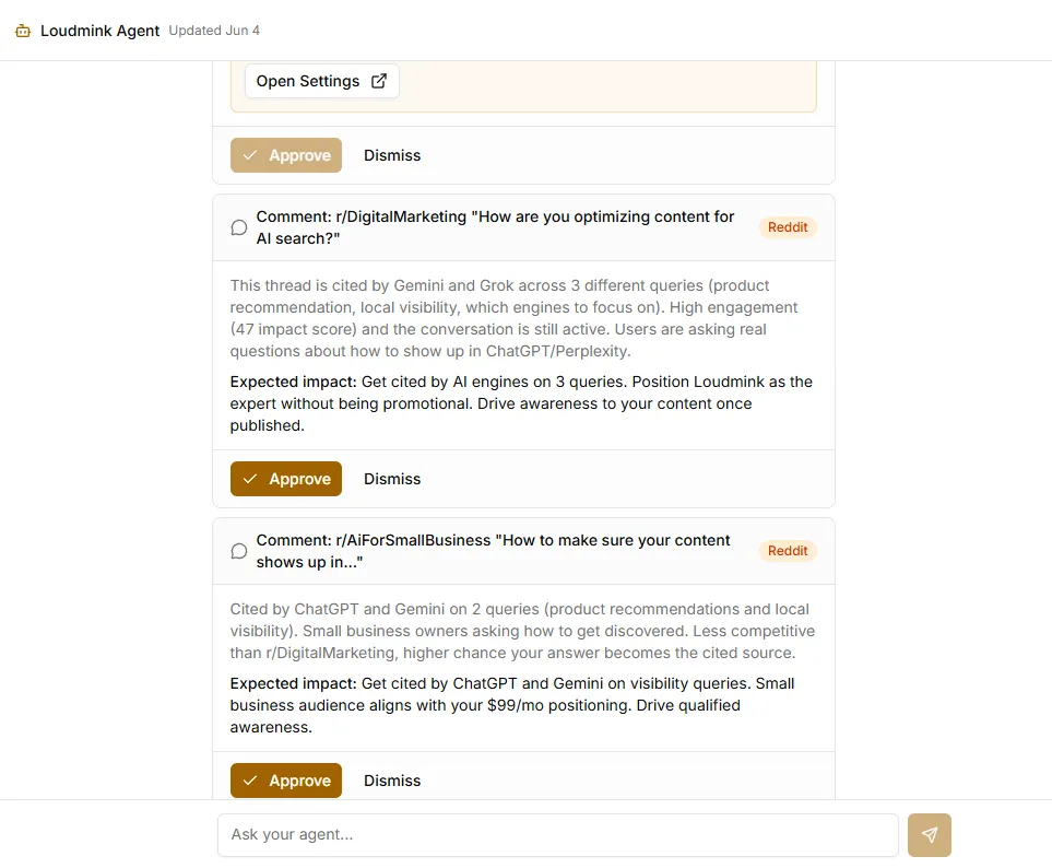 Agent recommendation cards