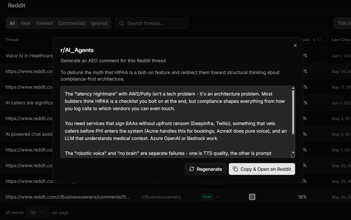 Reddit comment creation and review